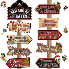 Chinco 20 Pieces Pirate Party Sign Pirate Party Supplies Skull Sign Pirate Th...