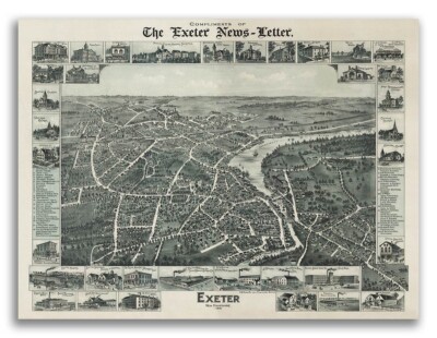 Exeter New Hampshire 1896 Historic Panoramic Town Map - 20x28