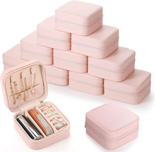Portable Pink Jewelry Organizer Gift Boxes for Bridesmaids - 12 Pcs Set
