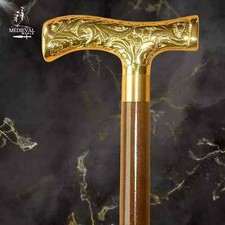 Golden Antique Derby Brass Handle Handmade Wooden Walking Stick Cane For Gift