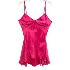 Victoria's Secret Lingerie Sz L Babydoll Pink Satin Chemise Nightgown Sheer Trim
