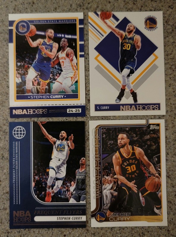 Lot of 4 - Stephen Curry 2025 Topps & 2024 NBA Hoops Basketball Inserts Cards