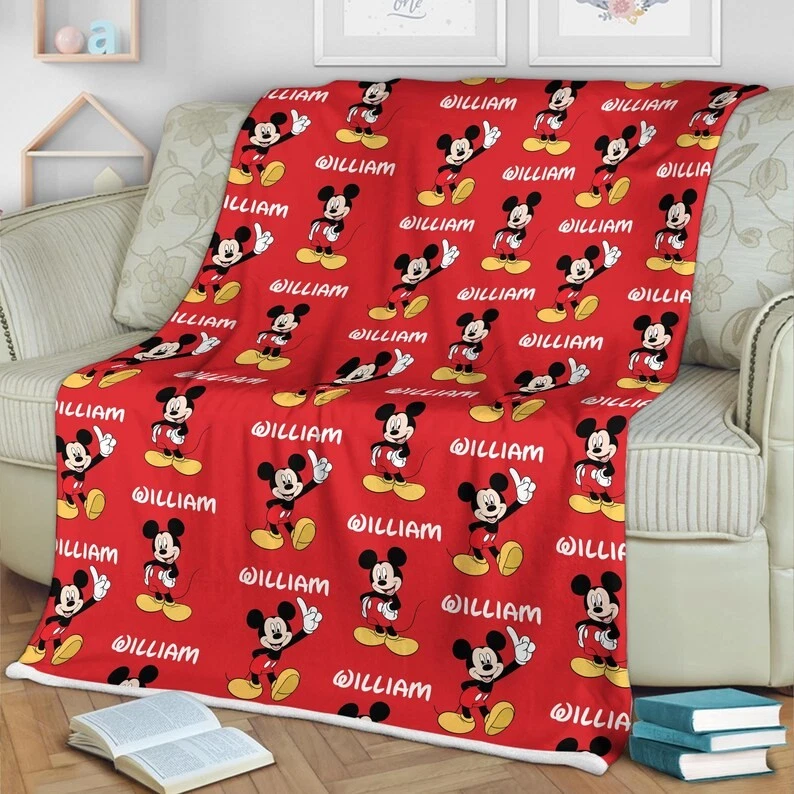 Personalized Disney Mickey Mouse Repeat Pattern Cozy Fleece Blanket