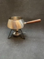Vintage Fondue set includes under plate, stand and pot. MCM, Stainless Steel pot