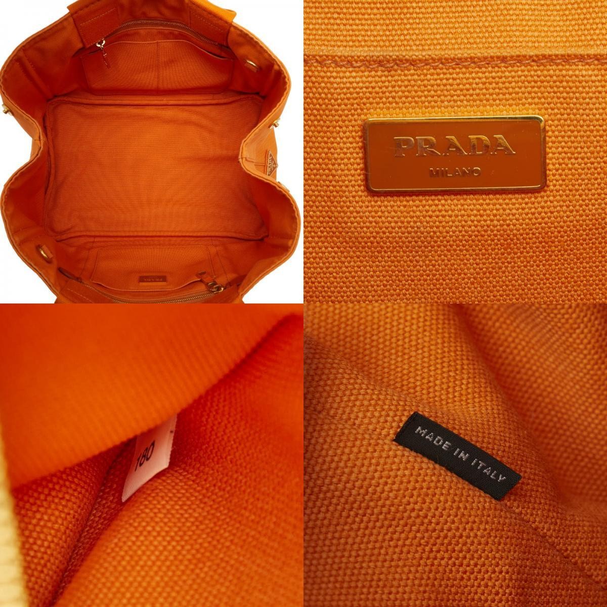 PRADA Triangle Logo Plate Canapa M Tote Bag Shoulder Bag 2WAY Orange Canvas Ladi thumbnail 10