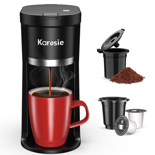 Coffee Maker Single Serve K Cup Ground 6-12 Oz Black KC201 Karosie Small Fast