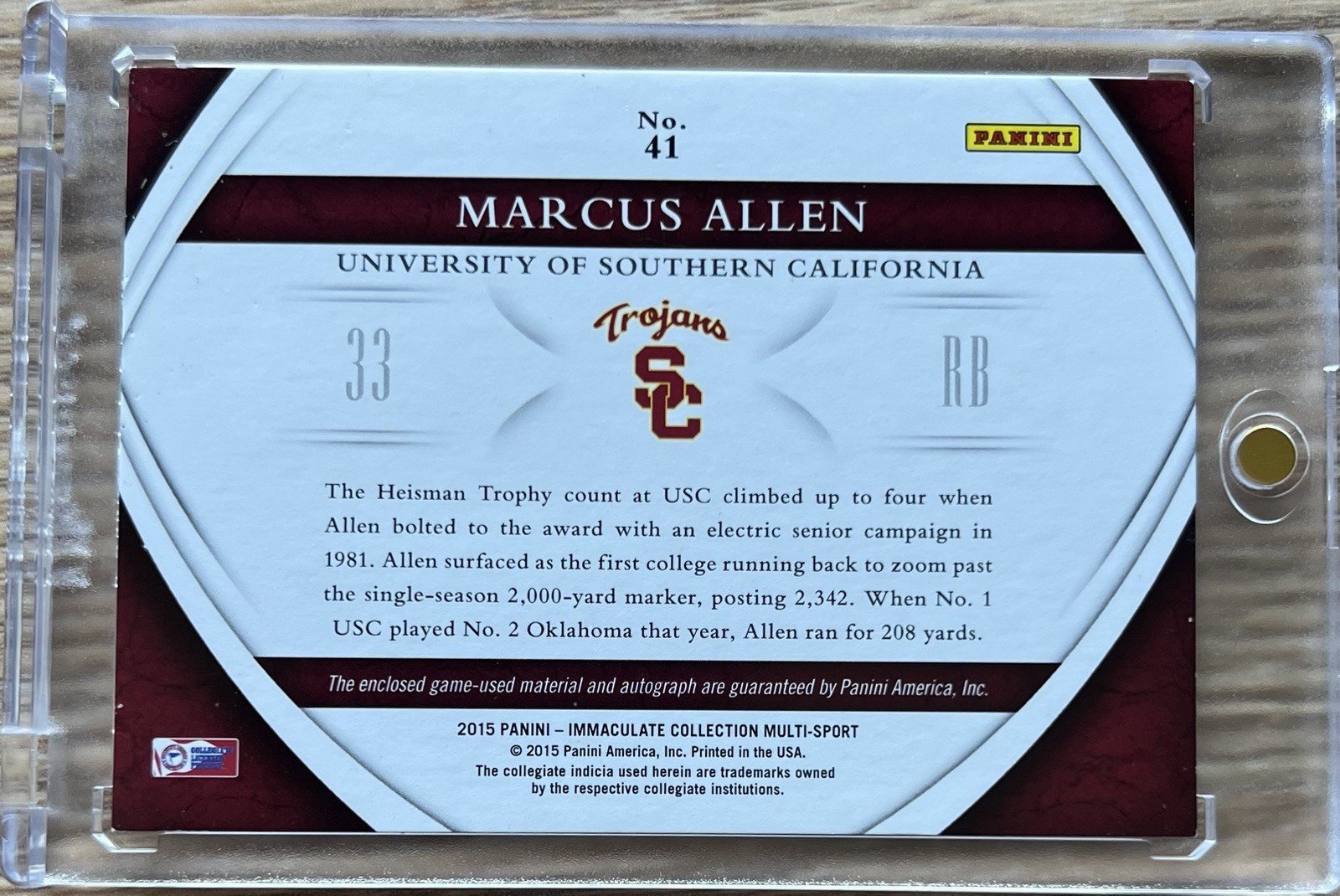 2015 Panini Immaculate Collection Marcus Allen Game Used Patch Auto SSP /10 🔥🔥 view 2