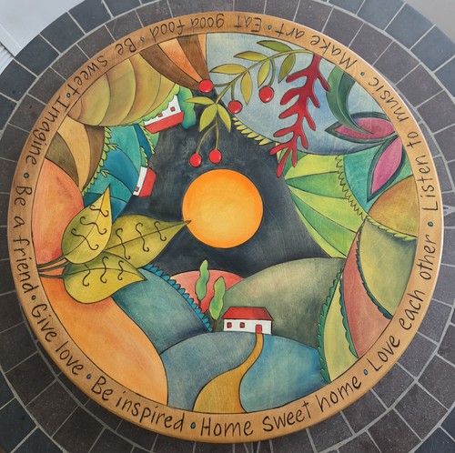 STICKS 20” Lazy Susan, Handmade Wood-Burned Hand-Painted Art Piece, #9A9RJ