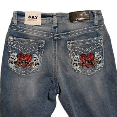 Sky Premium Collection Jeans 10x30 Stone Embellished Bootcut Angel Wings Heart