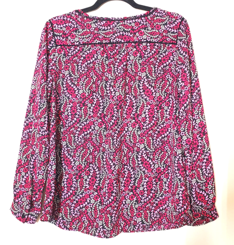 Talbots Womens Top Medium Petite Floral Button Up Long Sleeve Pink Lace Trim - Picture 5 of 10