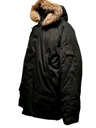 Spiewak Golden Fleece Men Black Cotton Blend Down Real Fur Trim Hood Parka XLT - Picture 2 of 23