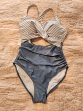 NWT Medium One Piece W Cutout White and Blue Swimsuit