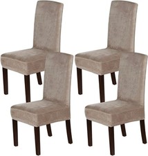 Stretch Dining Chair Covers Set of 4, Soft Washable Velvet, Taupe