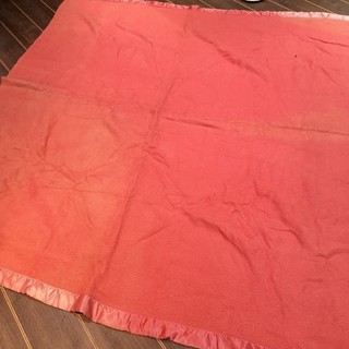 Huge Vintage Moderna Pink Thick Heavy Wool Blanket marks fading
