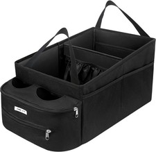 Passenger Seat Organizer, Collapsible Car Storage with Partitions  4 Cup Hol...