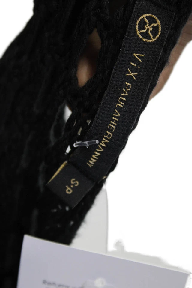 Vix Paula Hermanny Womens Round Neck Long Sleeve Crochet Top Black Size XS - Image 4 of 4