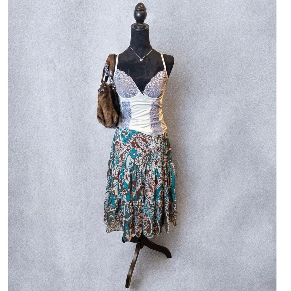 Falda midi vintage Y2K Nicole de Nicole Miller estampado floral cachemir talla 8 Foto 4 de 4