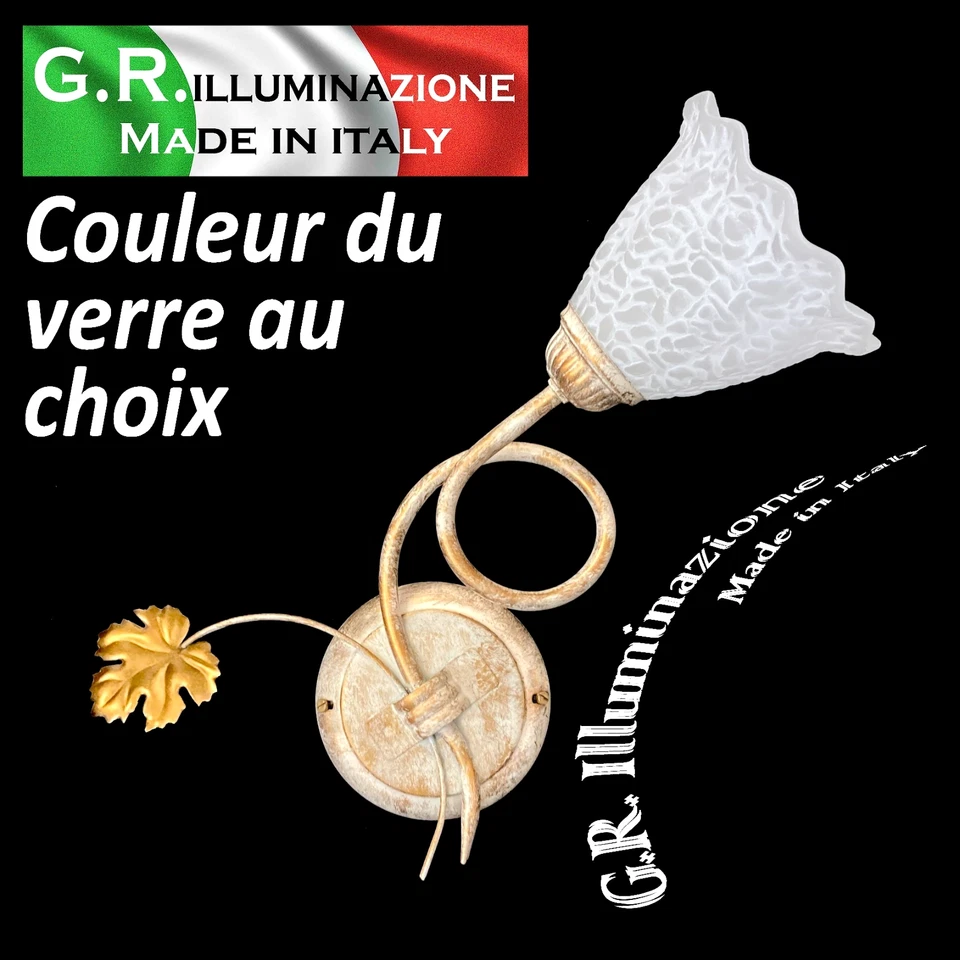 Applique classique ivoire or 1 lumière lampe murale verre au choix AUTUNNO - Photo 1/4