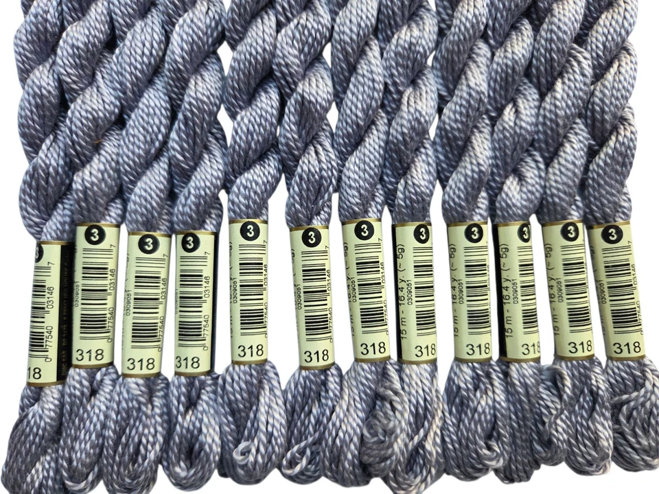DMC Algodón Perla #3 Lote de 12 Hilos de Bordar Gris Acero Claro #318 15m Foto 2 de 2