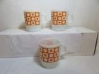 3 Vtg 1970's  Anchor Hocking orange circles and squares milk glasscoffee  mugs