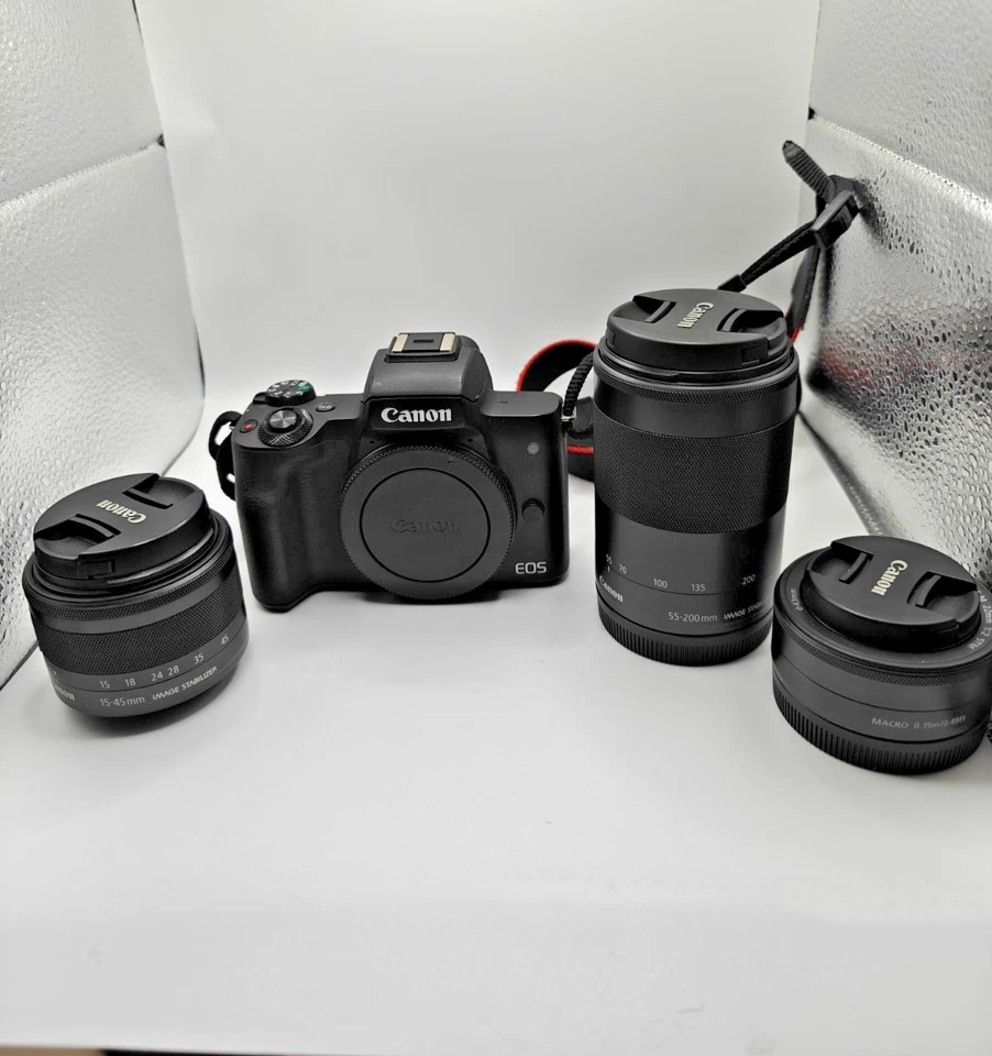 CANON EOS M50 Kit 3 Objectifs EF-M (15-45, 55-200, 22mm) 7K SHOTS MINT