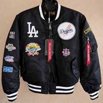 Alpha Industries LA Dodgers Reversible MA-1 Bomber Jacket Black NWT Rare 