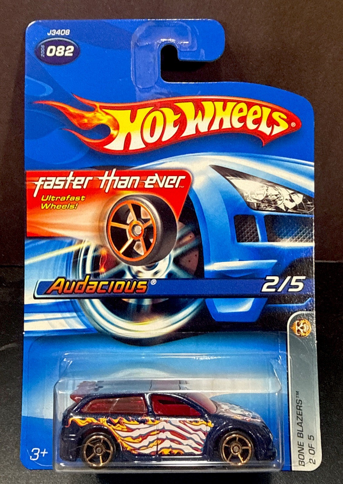 Hot Wheels 2006 Audacious - Bone Blazers - Blue , Faster Than Ever Wheels- Skull
