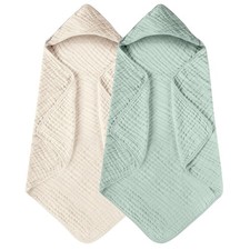 Yoofoss Hooded Baby Towels for Newborn 2 Pack 100 Muslin Organic Cotton Baby ...