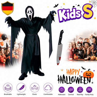 Scream Kostüm Ghostface Maske Halloween Karneval Schwarz Gruselig Cosplay Herren