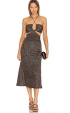 Misha Dulci Black Metallic Stripe Midi Cocktail Dress US 6 UK 10 310 NEW