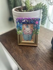 ACEO Original Watercolor with Deco Picture Frame Drip 3.5 x 2.5 Bunny Clown