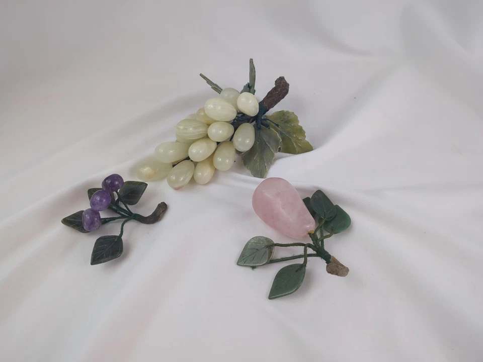 Antique Stone Fruit  Handcarved Japanese Rose Quartz Jade Amethyst  - Image 3 of 4