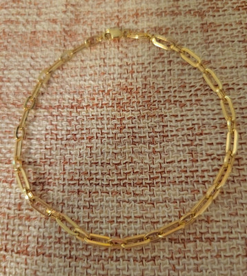 18K Saudi Gold Paperclip Chain Bracelet, Lobster Clasp, Under 8 in, 2.06g