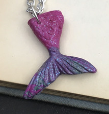 Mermaid Charm Necklace Metallic Magenta  Purple Handmade Polymer Clay