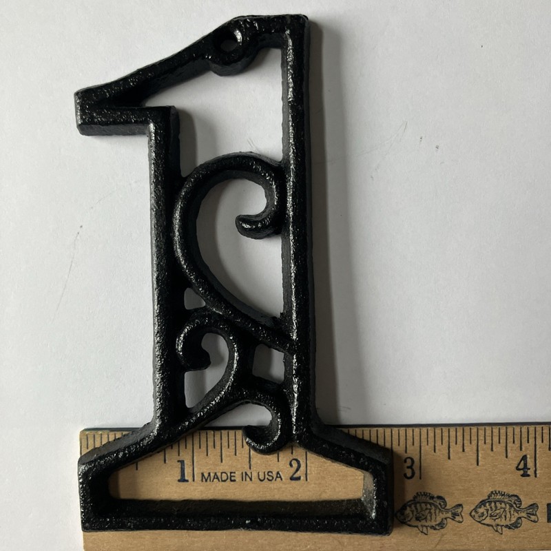 Cast Iron Number "1" Black Ornate Scroll Filigree House Number Decor - Free Ship