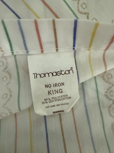 Vintage THOMASTON SWISS BOUQUET KING SIZE FLAT SHEET PINK BLUE YELLOW FLORAL ST - Picture 6 of 7