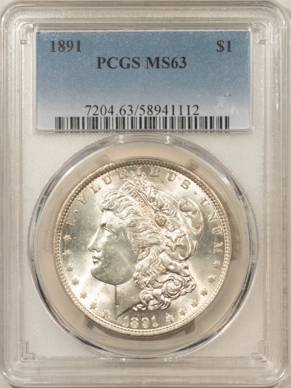 1891 $1 MORGAN DOLLAR - PCGS MS-63 BLAST WHITE, BETTER DATE!