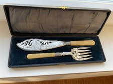 Fisch Vorlege-Besteck - Set - Messer & Gabel  Inkl. Box um 1900-1940 England