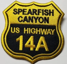 Embroidered SPEARFISH CANYON US HIGHWAY 14A gold/yellow Patch approx 3X3"