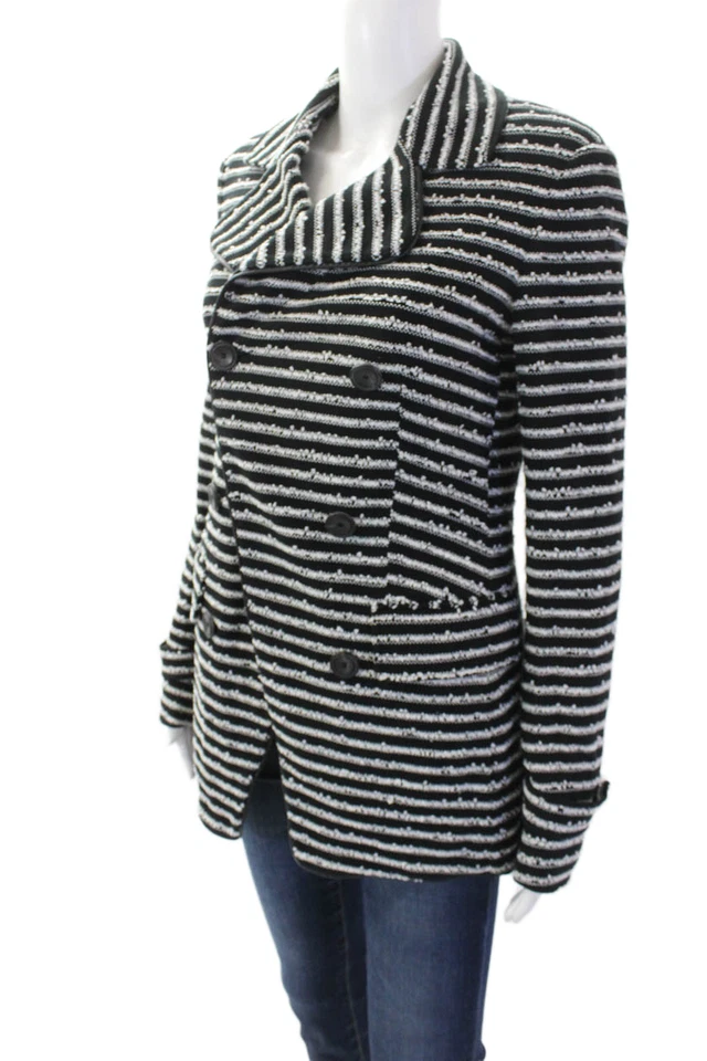 Женская хлопковая двубортная куртка Diane Von Furstenberg в полоску Цвет черный Размер 6 - Изображение 2 из 4