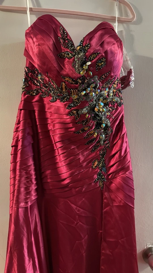 Vestido sin tirantes Tony Bowls para mujer talla 9/10 rosa con cuentas graduación noche vestido formal Foto 3 de 3