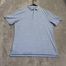Johnnie-O Top Shelf Polo Shirt Mens Large Blue Stripe Golf Performance Stretch