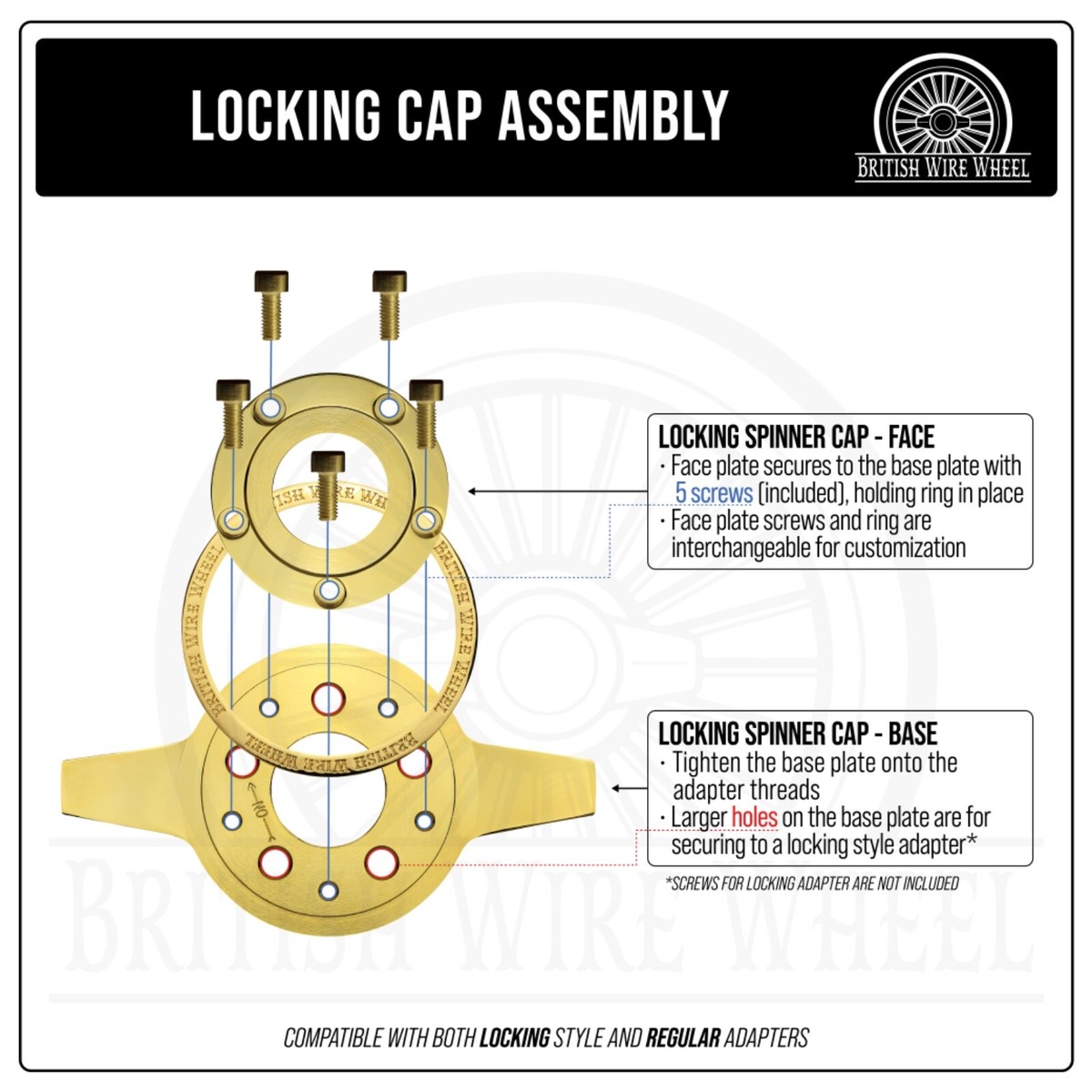 2 Bar Zenith Locking Style Gold Knock Off Spinner Caps for