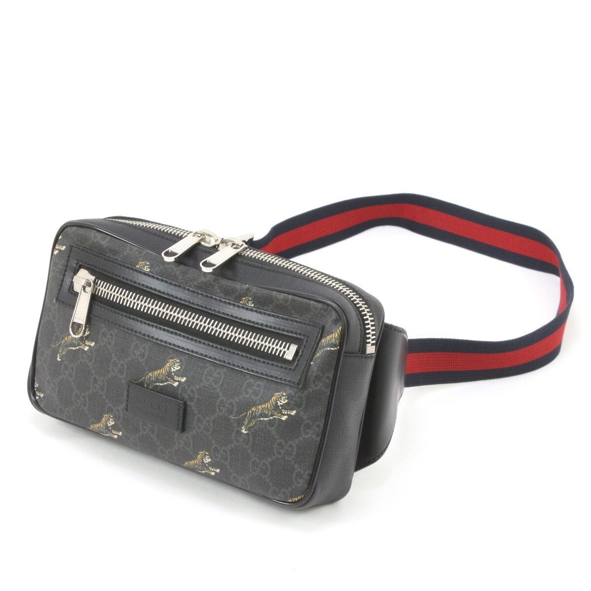 Gucci GG Supreme Tiger Print Body Bag 474293 Black Waist Bag Men's