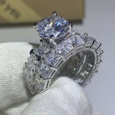 Cer. 4.10CT Round Diamond Stylish Women's Engagement Ring Set In 14K White Gold