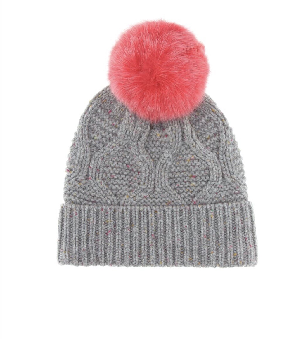 Yves Salomon Wool/Cashmere Hat w/Fox Pom Yves Salomon - Fuchsia wool and cashmere hat with fox fur  main image 2