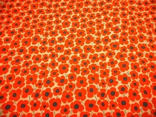 Quilt Fabric By The Yard SALE Orange Floral Navy Blue Centers Ivory Cotton PC