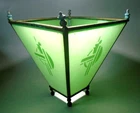 Vintage Art Deco Hanging Light Shade, Green Glass Panels & Brass Frame