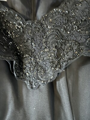 Vintage Dave & Johnny Dress Black Sequin Beaded Evening Off The Shoulder Zipper
