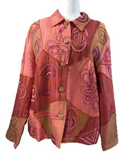 Coldwater Creek Womens Jacket Extra Large Pink Lightweight Embroidered Boho